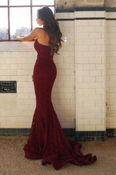 Chic Burgundy Mermaid Lace Sweetheart Long Prom Dress, Party Dress